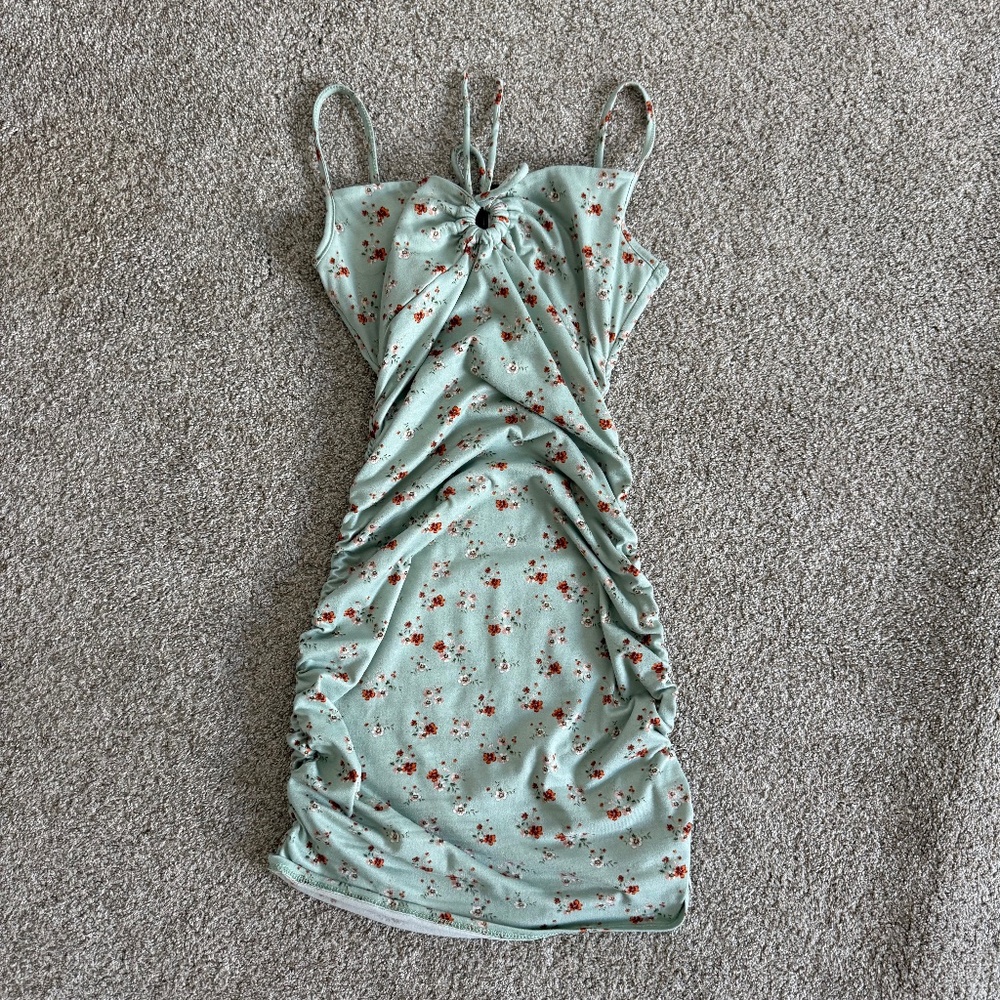 Windsor S Floral Light Green Dress With Tie in Front
